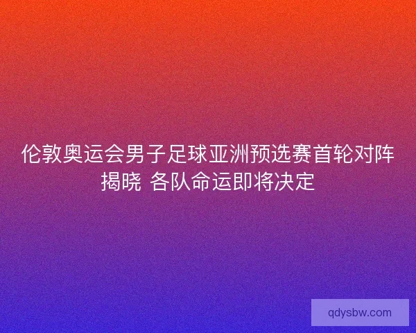 伦敦奥运会男子足球亚洲预选赛首轮对阵揭晓 各队命运即将决定